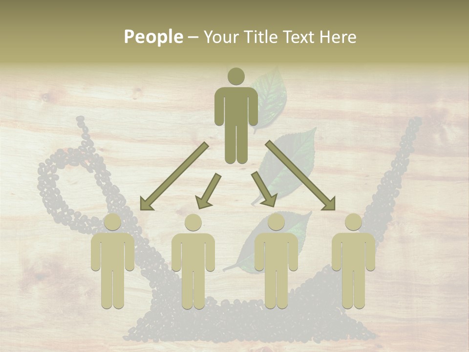 A Wooden Table Topped With Green Leaves And Scissors PowerPoint Template