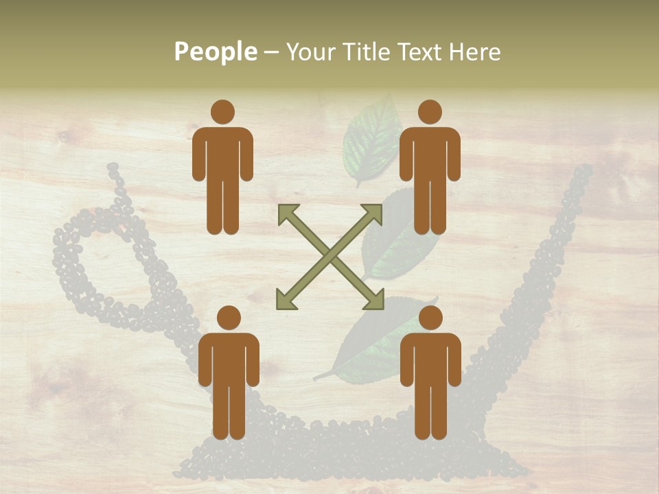 A Wooden Table Topped With Green Leaves And Scissors PowerPoint Template