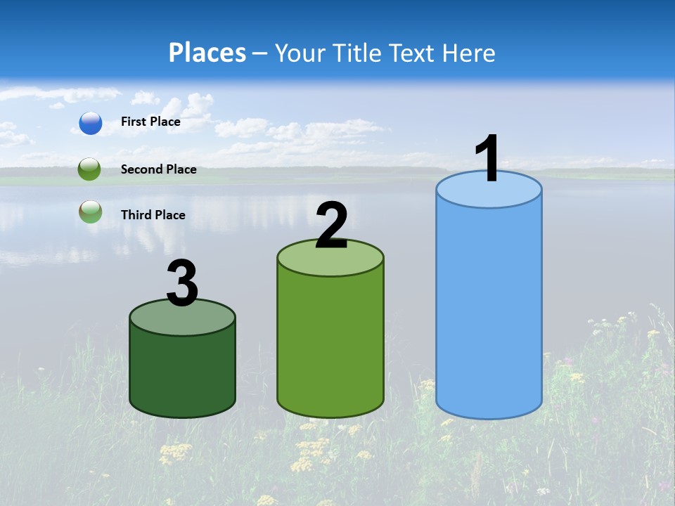 A Lake With Grass And Blue Sky In The Background PowerPoint Template