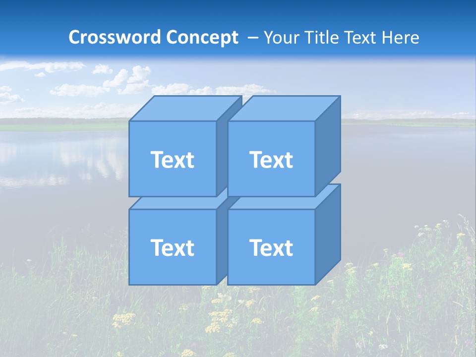 A Lake With Grass And Blue Sky In The Background PowerPoint Template