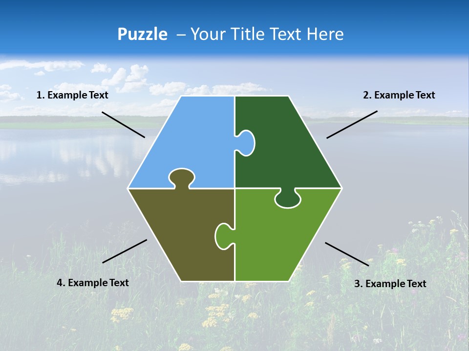 A Lake With Grass And Blue Sky In The Background PowerPoint Template