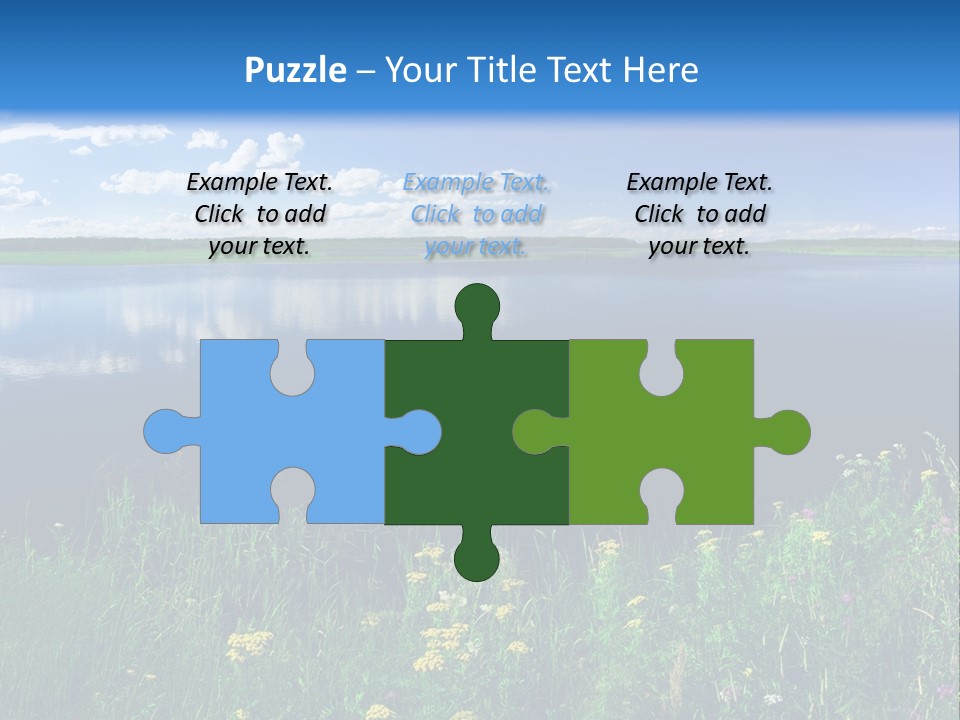 A Lake With Grass And Blue Sky In The Background PowerPoint Template