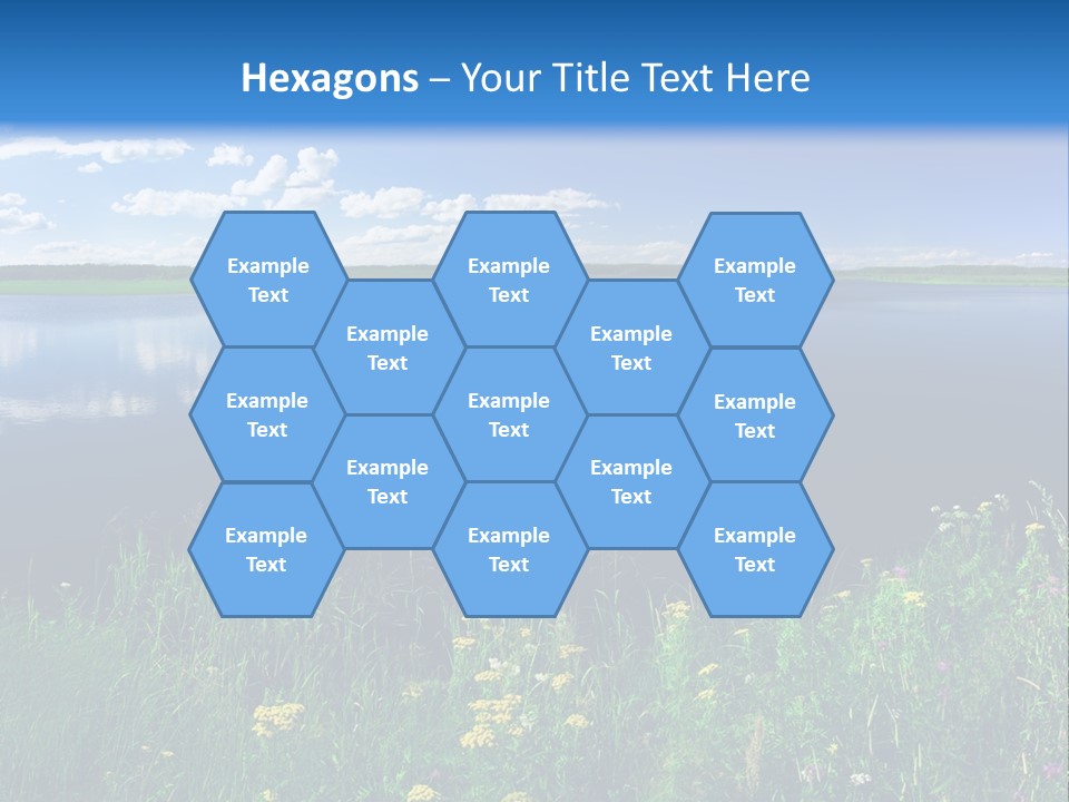 A Lake With Grass And Blue Sky In The Background PowerPoint Template