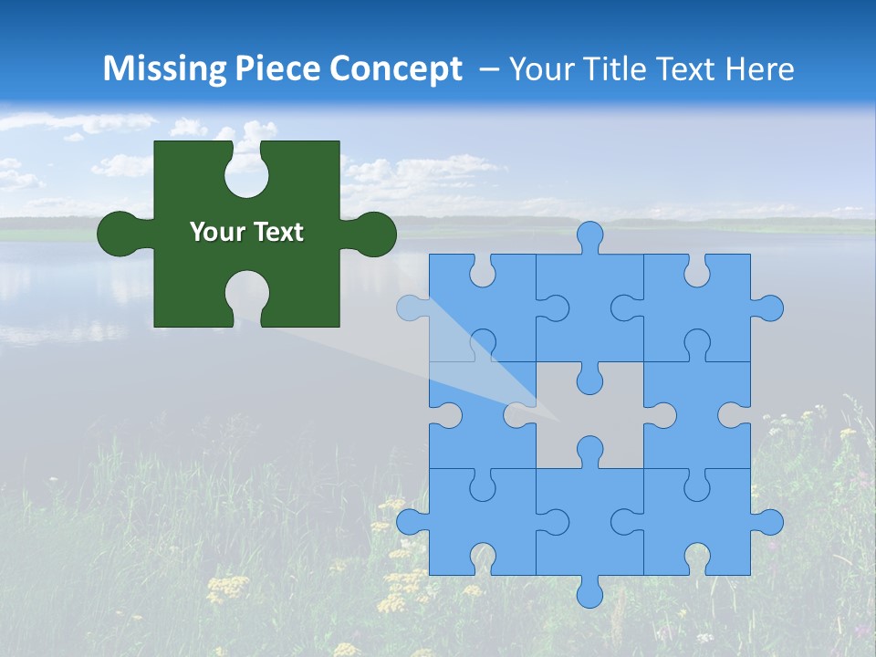 A Lake With Grass And Blue Sky In The Background PowerPoint Template