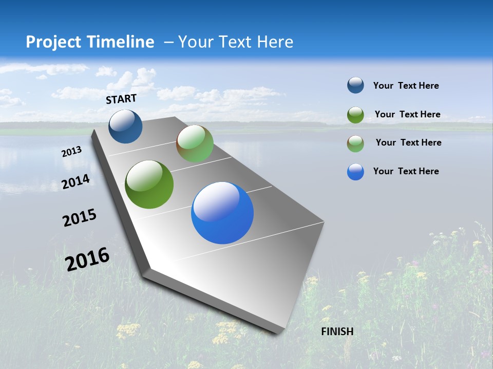 A Lake With Grass And Blue Sky In The Background PowerPoint Template