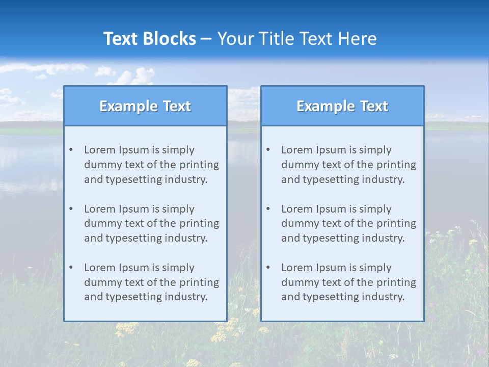 A Lake With Grass And Blue Sky In The Background PowerPoint Template