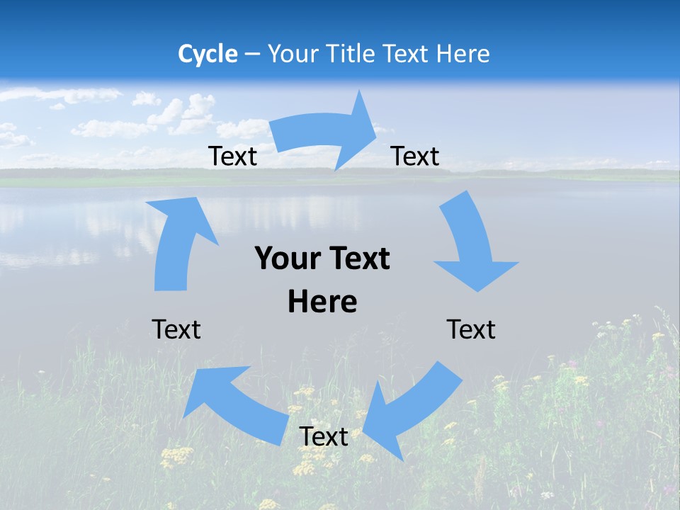 A Lake With Grass And Blue Sky In The Background PowerPoint Template