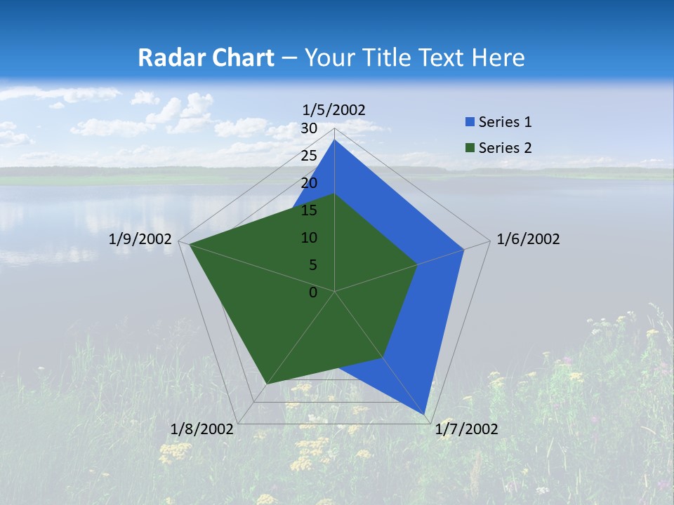 A Lake With Grass And Blue Sky In The Background PowerPoint Template