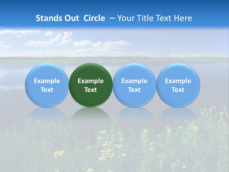 A Lake With Grass And Blue Sky In The Background PowerPoint Template