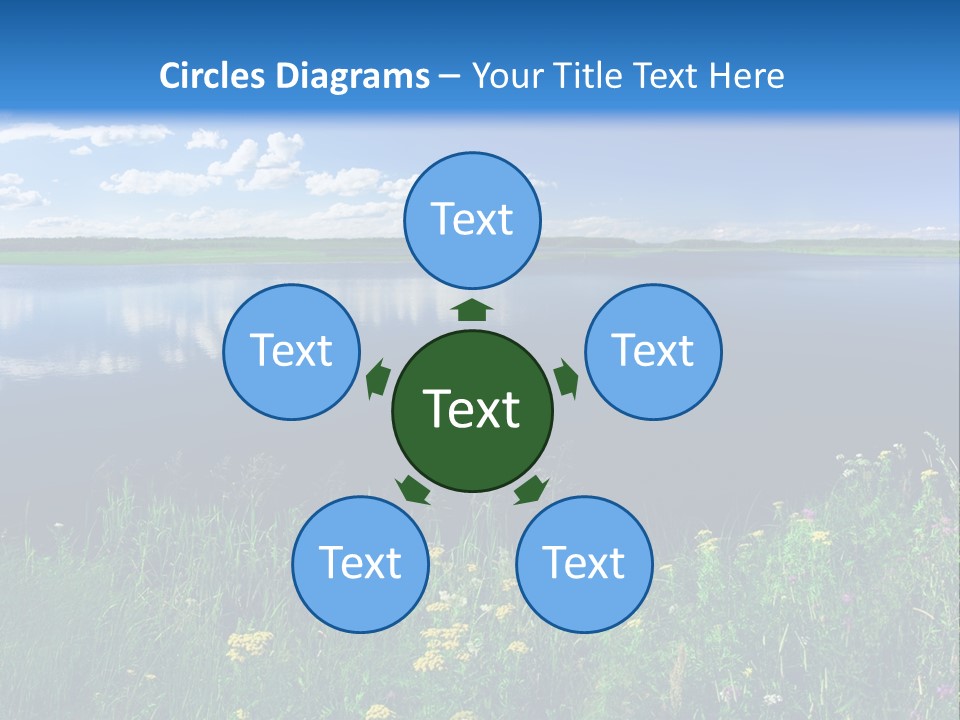 A Lake With Grass And Blue Sky In The Background PowerPoint Template