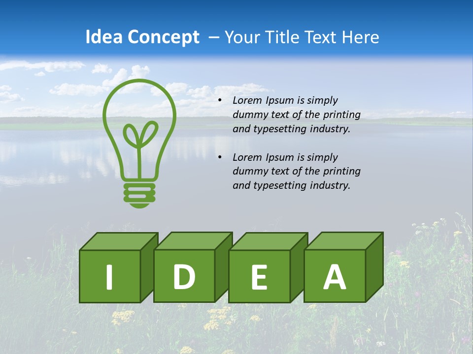 A Lake With Grass And Blue Sky In The Background PowerPoint Template