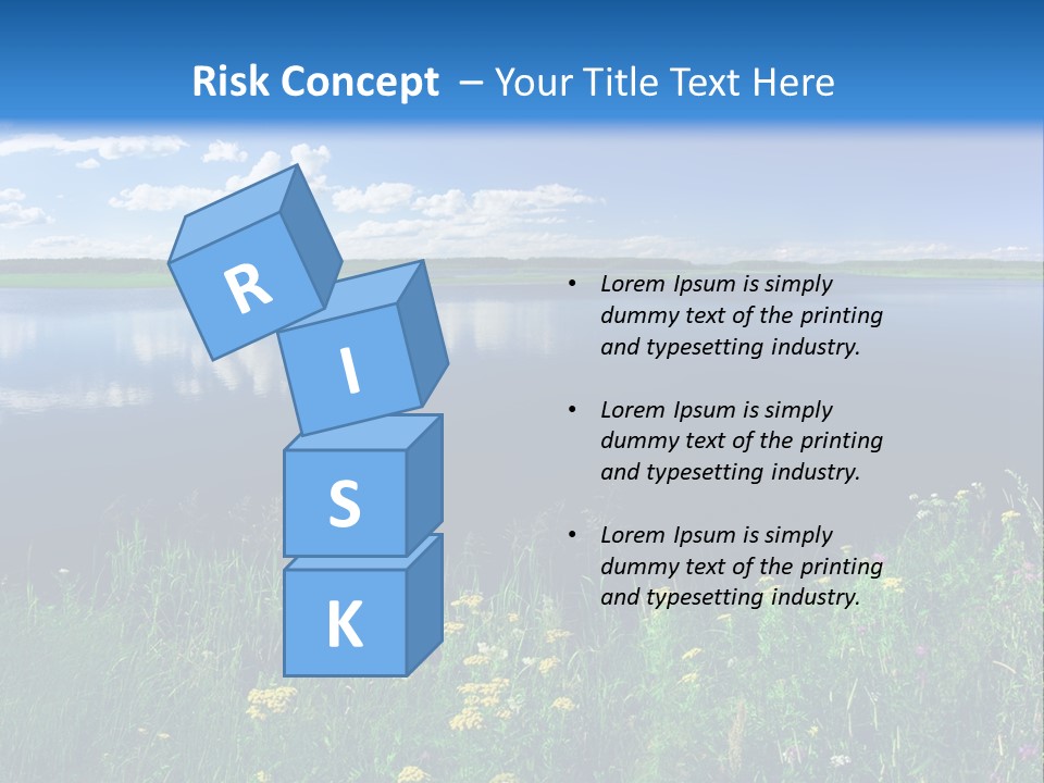 A Lake With Grass And Blue Sky In The Background PowerPoint Template