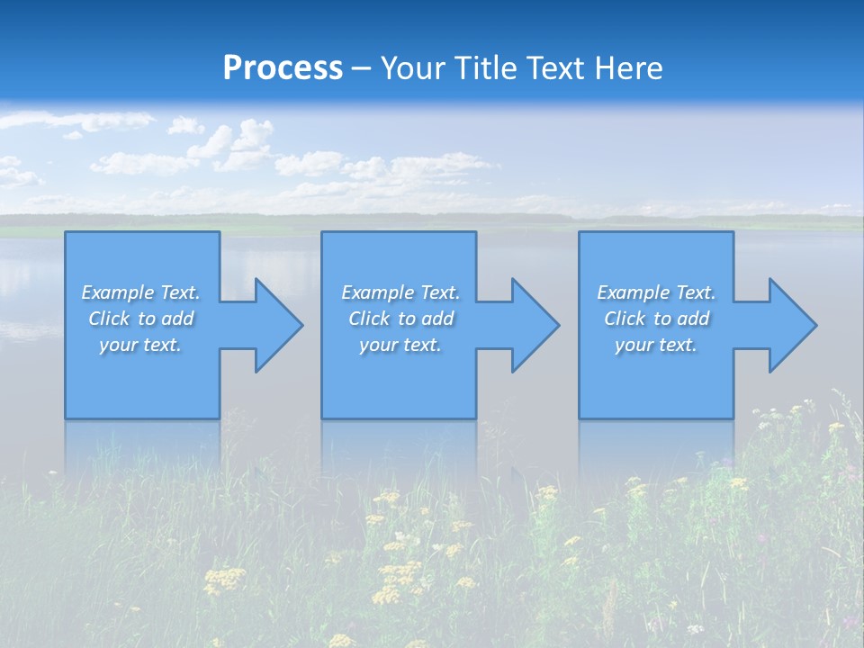 A Lake With Grass And Blue Sky In The Background PowerPoint Template
