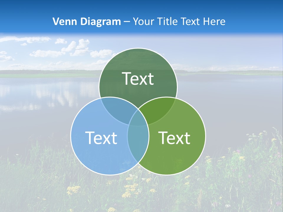 A Lake With Grass And Blue Sky In The Background PowerPoint Template