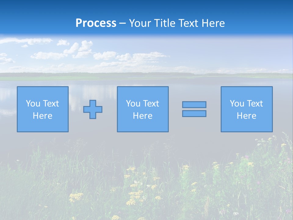 A Lake With Grass And Blue Sky In The Background PowerPoint Template