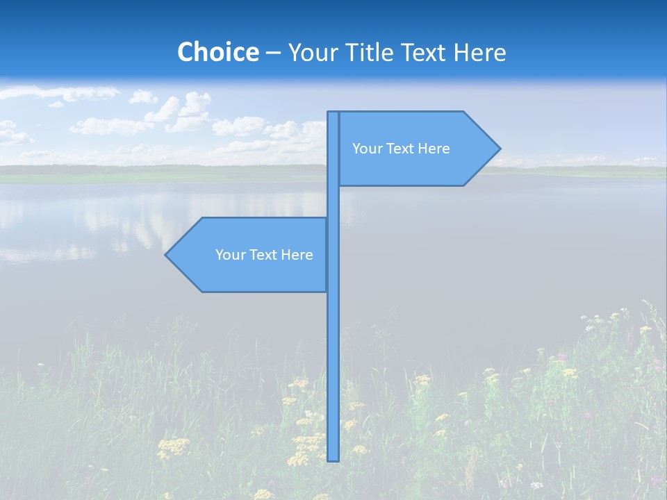 A Lake With Grass And Blue Sky In The Background PowerPoint Template