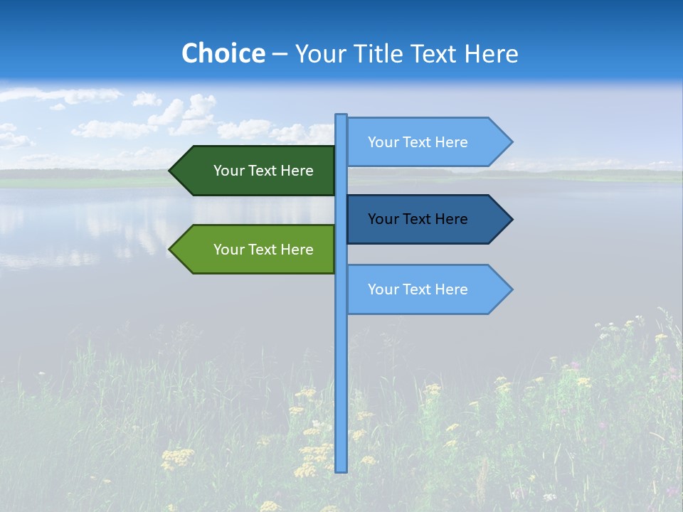 A Lake With Grass And Blue Sky In The Background PowerPoint Template