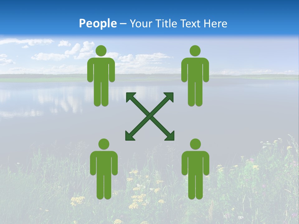 A Lake With Grass And Blue Sky In The Background PowerPoint Template