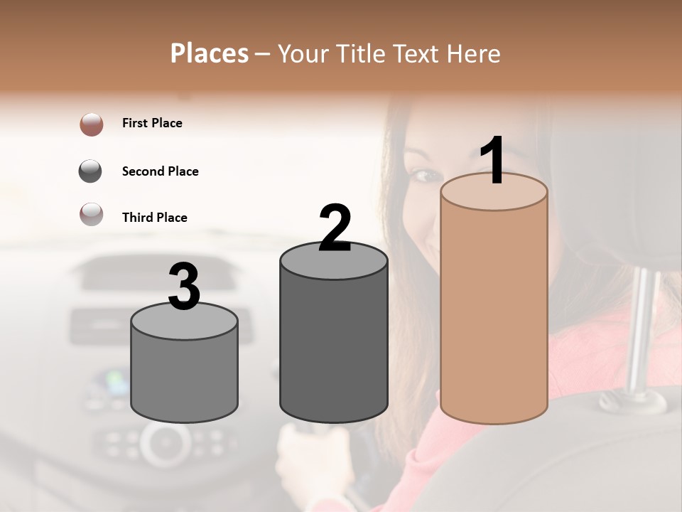 A Woman Driving A Car With A Cell Phone In Her Hand PowerPoint Template