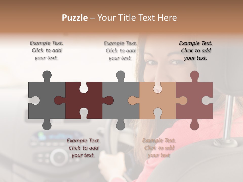 A Woman Driving A Car With A Cell Phone In Her Hand PowerPoint Template