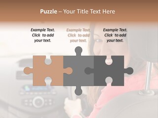 A Woman Driving A Car With A Cell Phone In Her Hand PowerPoint Template