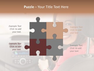 A Woman Driving A Car With A Cell Phone In Her Hand PowerPoint Template