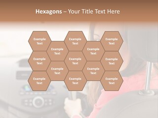 A Woman Driving A Car With A Cell Phone In Her Hand PowerPoint Template