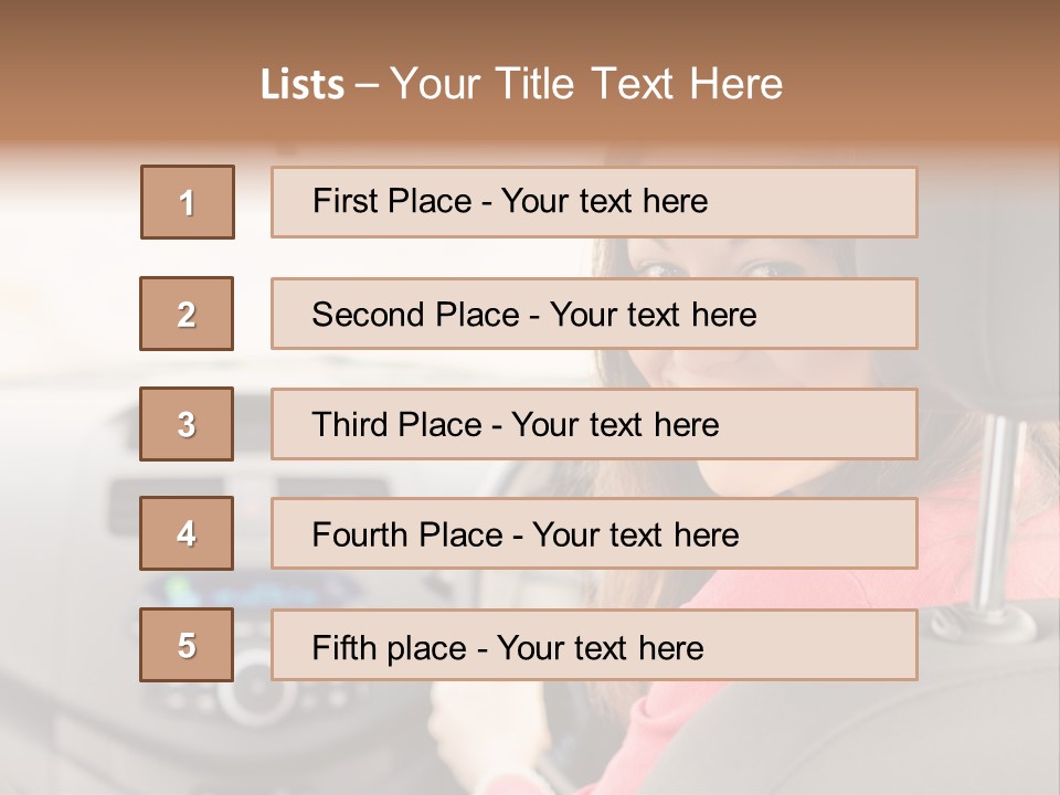 A Woman Driving A Car With A Cell Phone In Her Hand PowerPoint Template