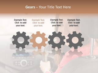 A Woman Driving A Car With A Cell Phone In Her Hand PowerPoint Template