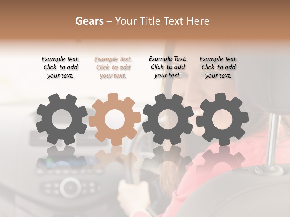 A Woman Driving A Car With A Cell Phone In Her Hand PowerPoint Template