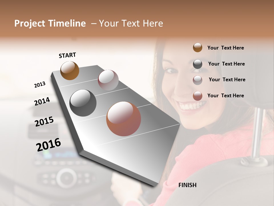 A Woman Driving A Car With A Cell Phone In Her Hand PowerPoint Template