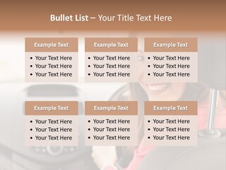 A Woman Driving A Car With A Cell Phone In Her Hand PowerPoint Template