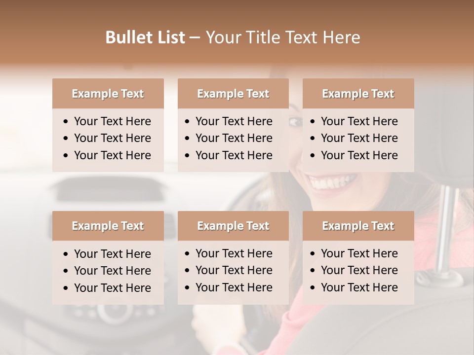 A Woman Driving A Car With A Cell Phone In Her Hand PowerPoint Template