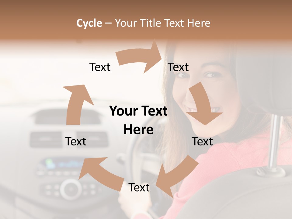 A Woman Driving A Car With A Cell Phone In Her Hand PowerPoint Template