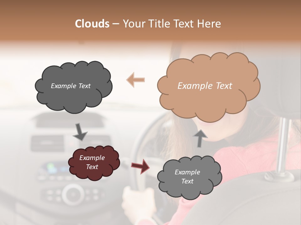 A Woman Driving A Car With A Cell Phone In Her Hand PowerPoint Template