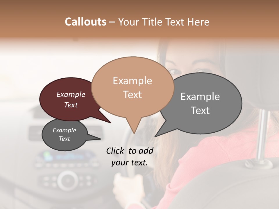 A Woman Driving A Car With A Cell Phone In Her Hand PowerPoint Template