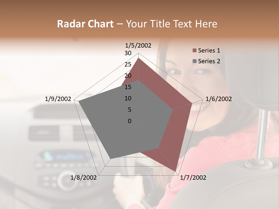 A Woman Driving A Car With A Cell Phone In Her Hand PowerPoint Template