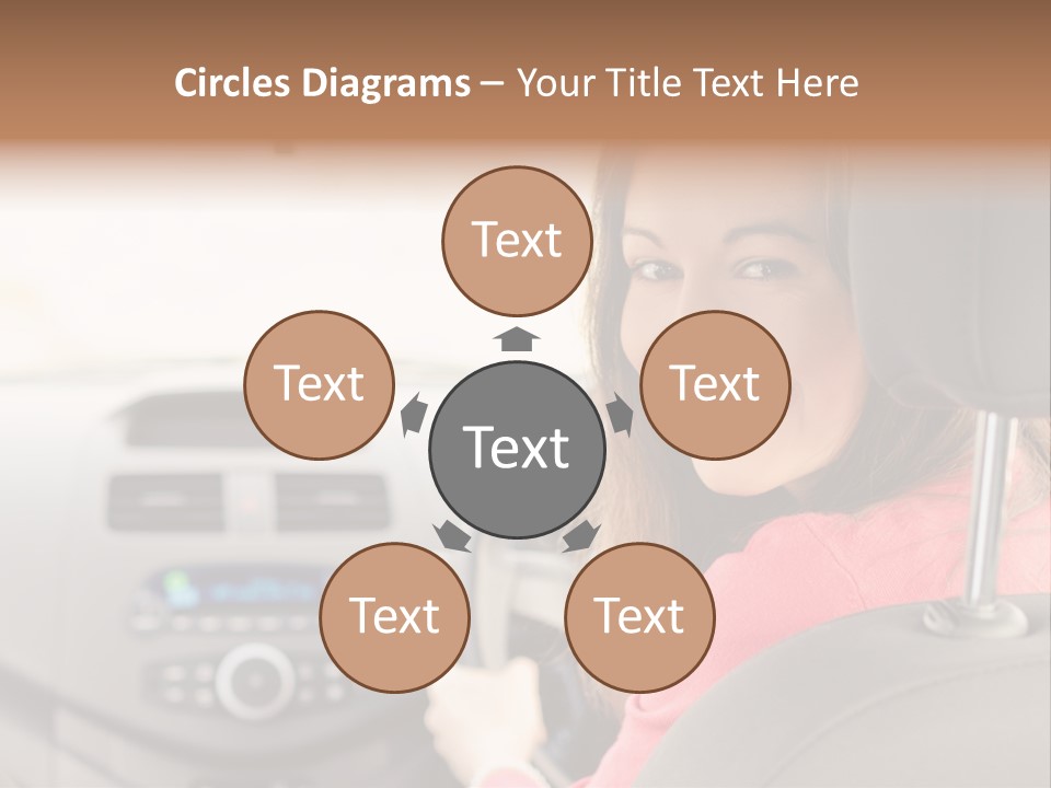 A Woman Driving A Car With A Cell Phone In Her Hand PowerPoint Template