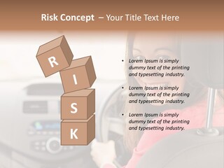 A Woman Driving A Car With A Cell Phone In Her Hand PowerPoint Template