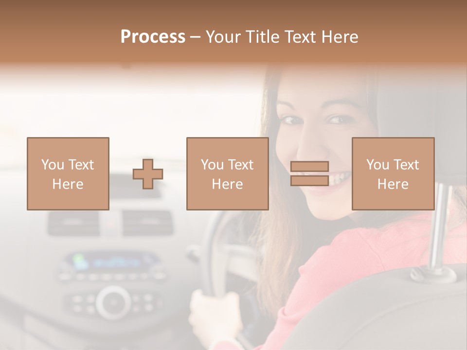 A Woman Driving A Car With A Cell Phone In Her Hand PowerPoint Template