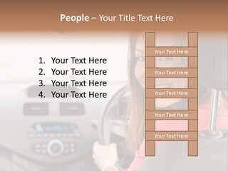 A Woman Driving A Car With A Cell Phone In Her Hand PowerPoint Template