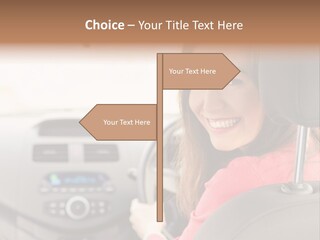 A Woman Driving A Car With A Cell Phone In Her Hand PowerPoint Template