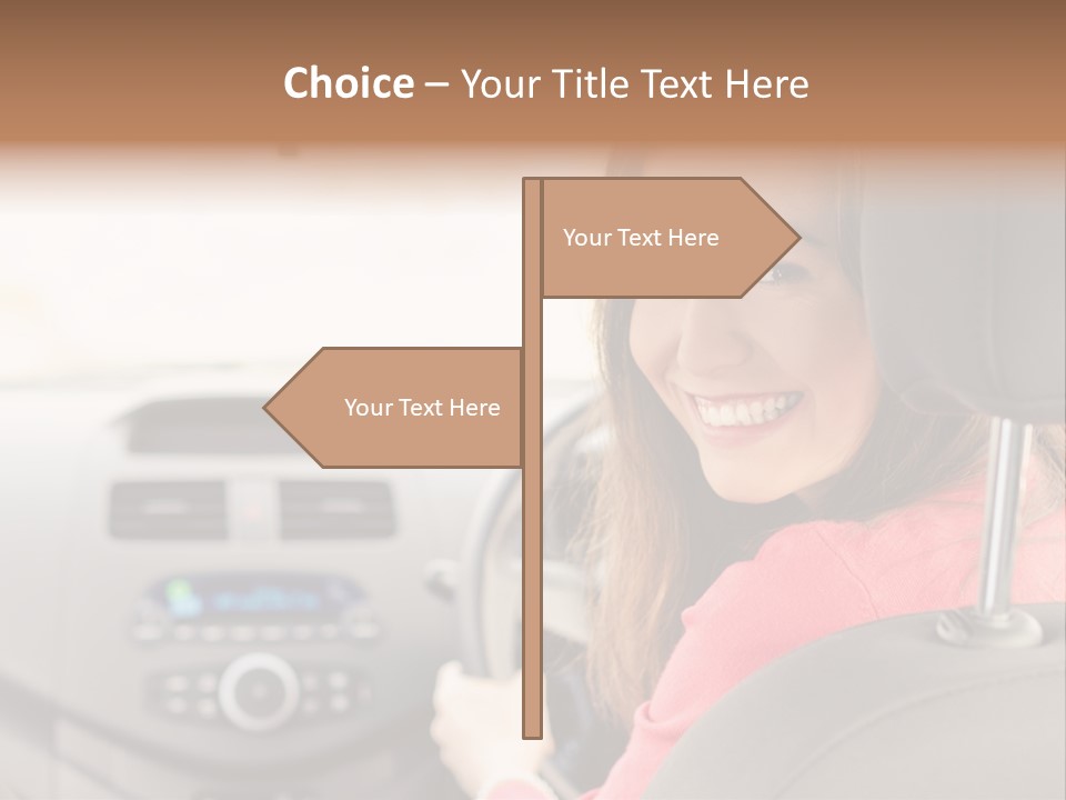A Woman Driving A Car With A Cell Phone In Her Hand PowerPoint Template