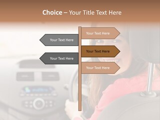 A Woman Driving A Car With A Cell Phone In Her Hand PowerPoint Template