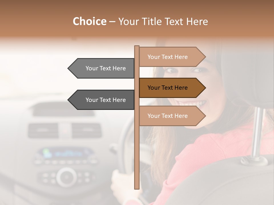 A Woman Driving A Car With A Cell Phone In Her Hand PowerPoint Template