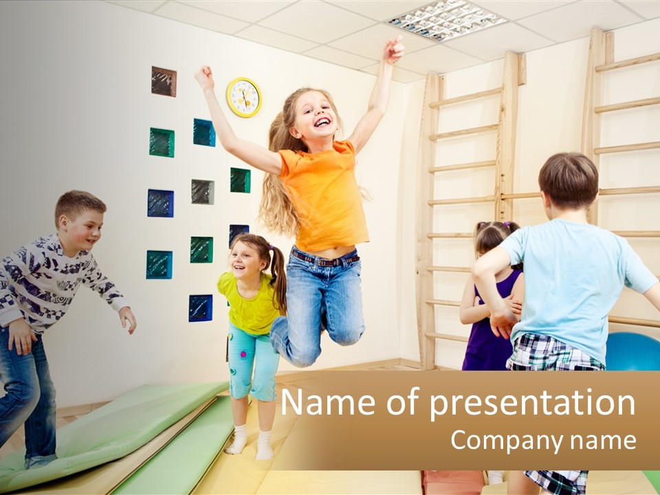 A Group Of Children Jumping In The Air PowerPoint Template