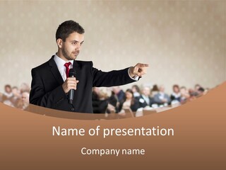 A Man In A Suit Is Giving A Presentation PowerPoint Template