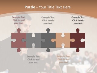 A Man In A Suit Is Giving A Presentation PowerPoint Template