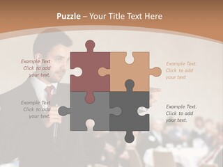 A Man In A Suit Is Giving A Presentation PowerPoint Template