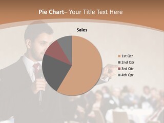 A Man In A Suit Is Giving A Presentation PowerPoint Template